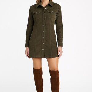 House of Harlow 1960 Corduroy Shirt Dress Size XL Olive Green Long Sleeve Mini